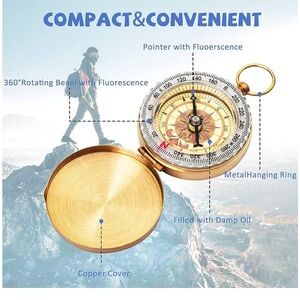 bahfir/bahtir Gold Pocket Compass with Copper Cover